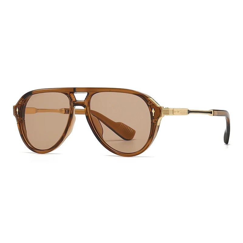 New European and American Men's Aviator Glasses Retro Double-Brorgon Square Frame Sunglasses Cross-Border Spot Wholesale