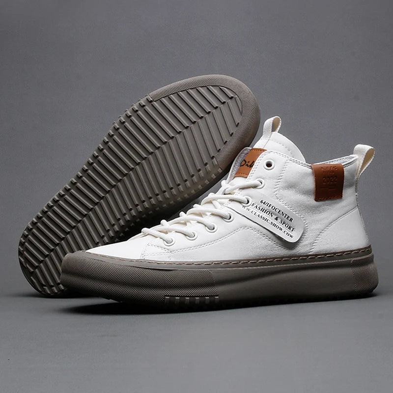 Autumn and Winter New Men's Mid-Top Sports Casual Shoes, Men's Boots, Winter Warm Leather Shoes, Versatile White Shoes, Thick-Soled Fashion Short Boots, Men's Fashion Sneakers