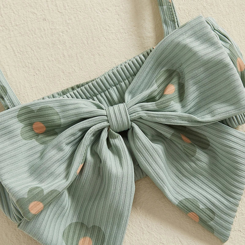 Toddler Girls 3 Piece Outfits Ruffle Sleeveless Top and Shorts Set with Headband Summer Clothes Floral Print Bow Camisole