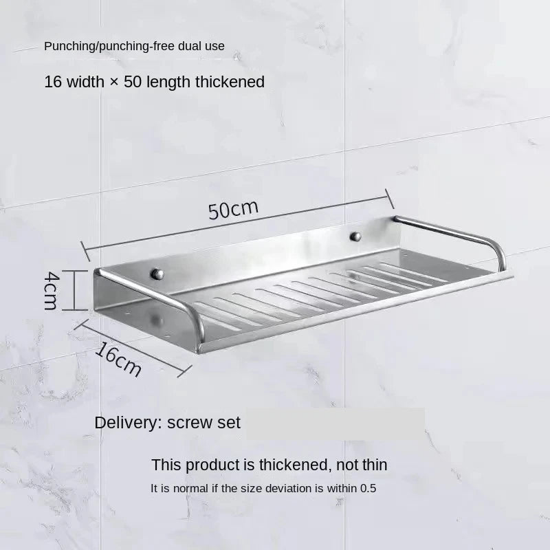 Bathroom Shelf Organizer Storage Wall Mounted Shelves Kitchen Shower Rack Stainless Steel Shampoo Holder Drain Water Accessories