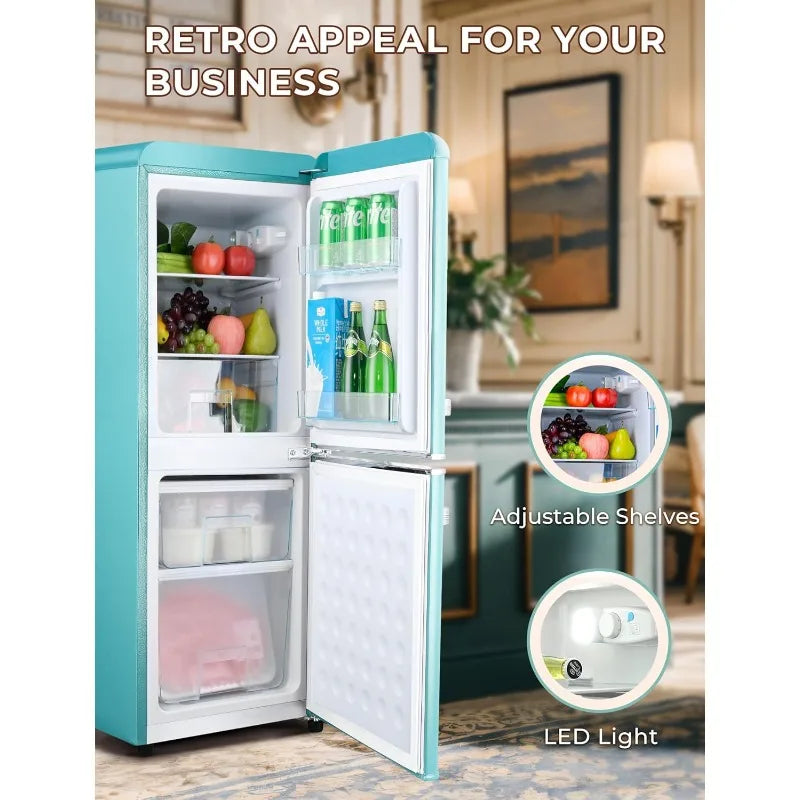 3.8 Cu.Ft Retro Fridge with Bottom Freezer and Drawer, 2 Door Refrigerator with 7 Adjustable Temperature Settings Blue