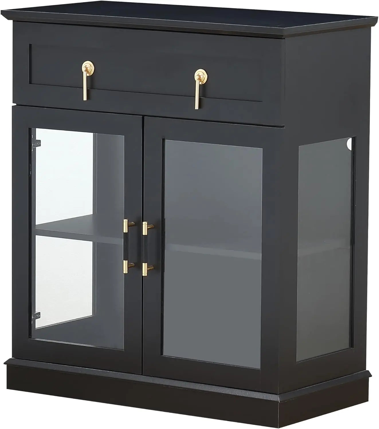Small Buffet Cabinet with Glass Doors,Wood Coffee bar with Adjustable Shelf,Liquor Cabinet,for Living Room and Dining Room