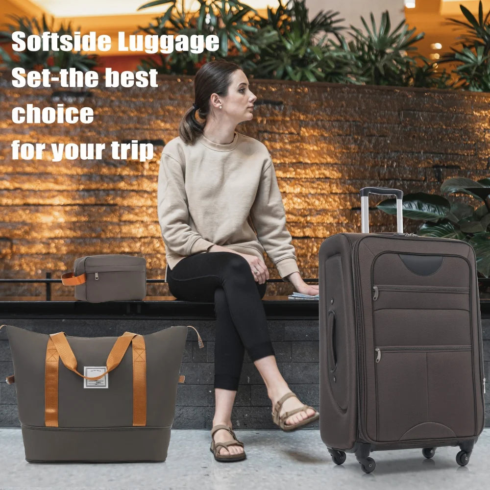Lightweight Luggage Set 3pcs Expandable Suitcases Duffel Toiletry Bag Spinner Wheels TSA Lock Travel Suitcase Rolling Luggage
