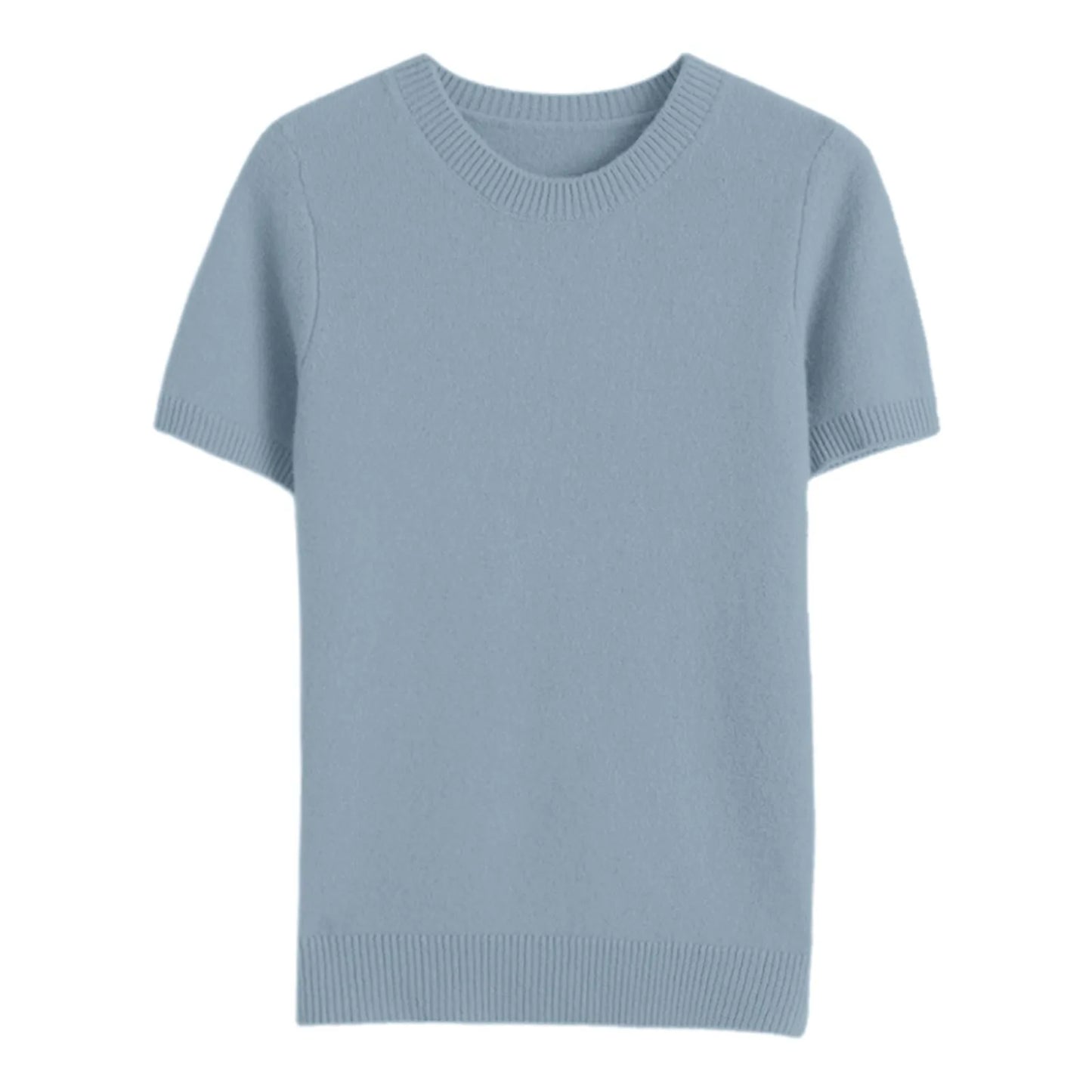 Elegant Solid Color Women Sweater Short Sleeve Knitted Sweater Round Neck Knitwears Pullover Tops