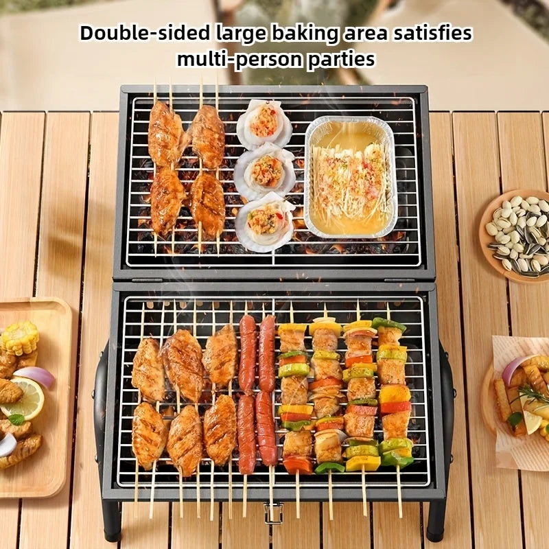 2-in-1 Portable Barbecue Charcoal Grill Frying Pan & Grill Suitable for Simple Kitchens Terraces Gardens Outdoor Cooking Camping