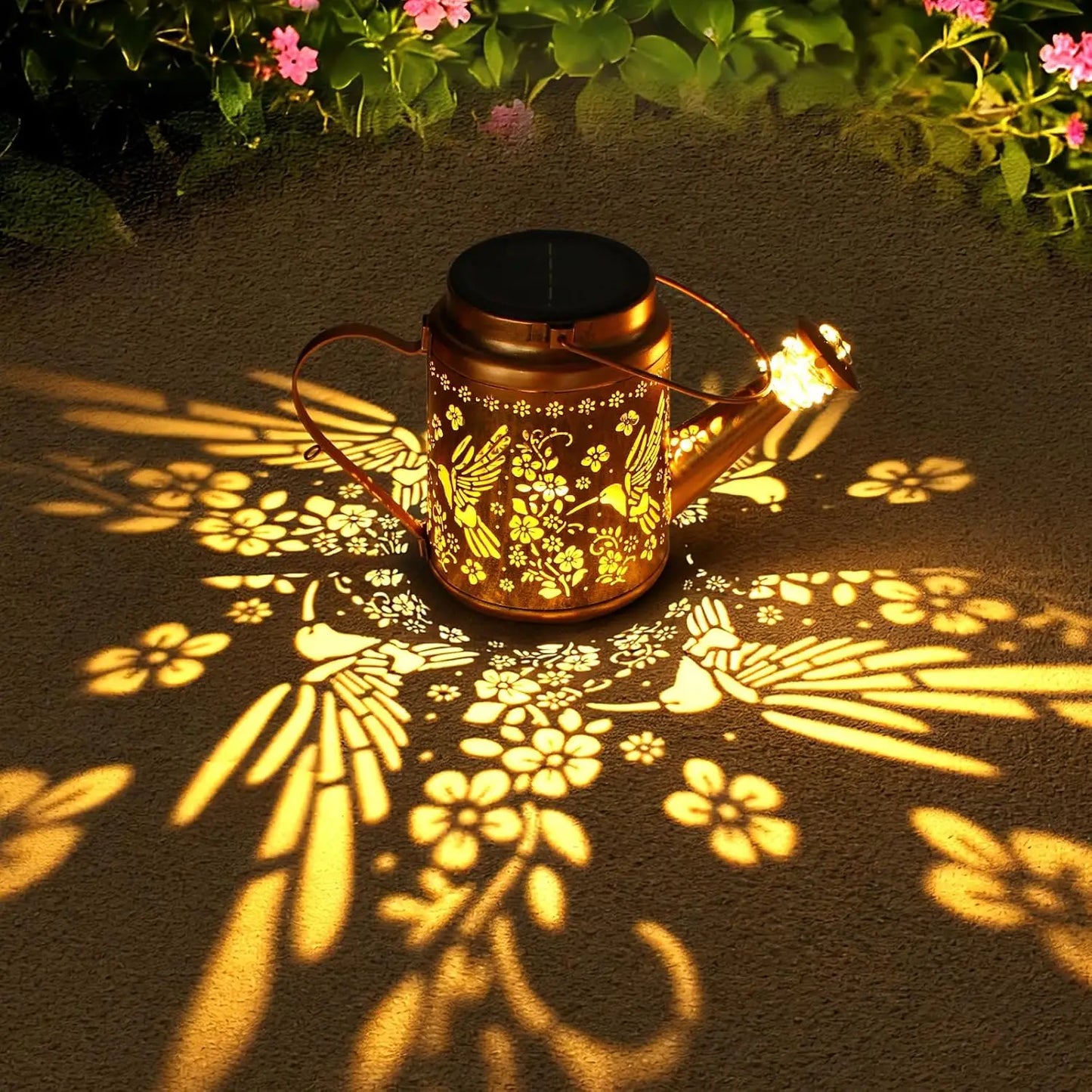 Solar Lights Outdoor Waterproof, Fairy Solar Garden Lights Outdoor Decoration, Hummingbird Solar Watering Can Light Gardening