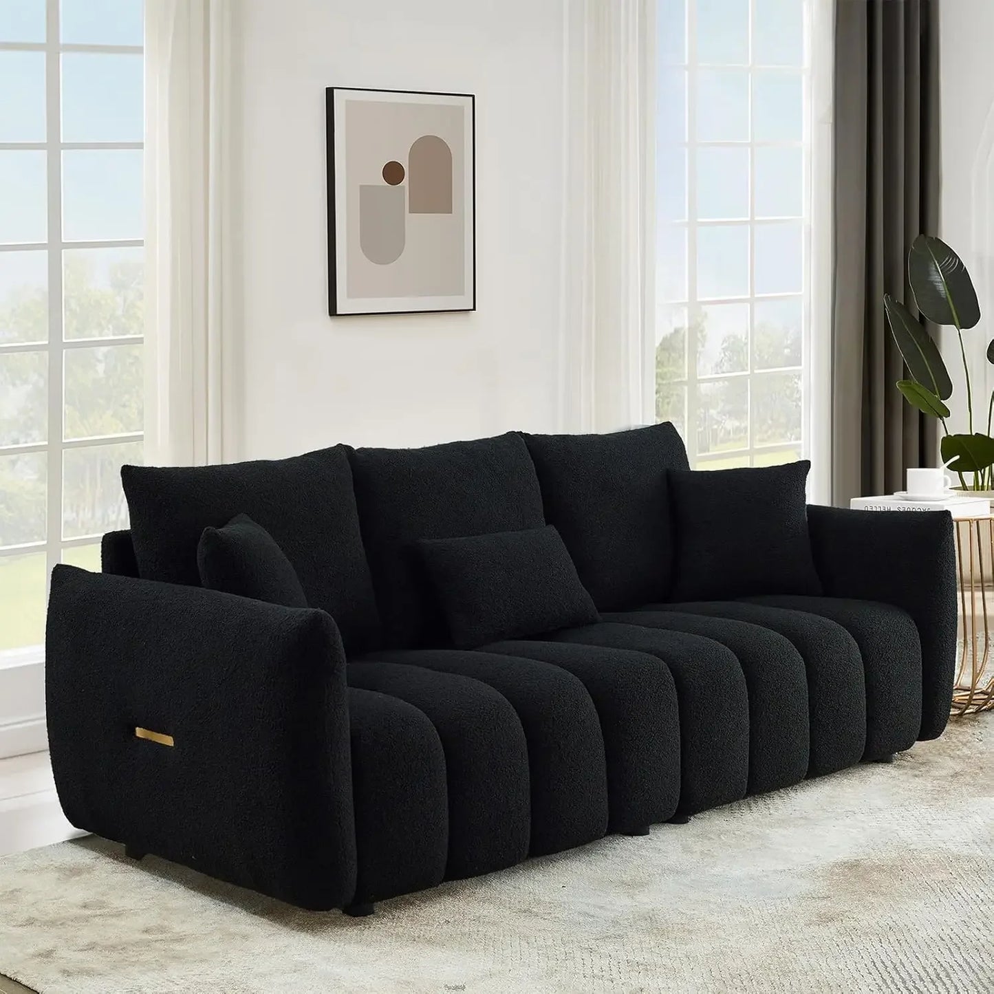 82" Modern Sofa Couch, Comfy Deep Seat Teddy Cloud Sofa, Upholstered 3-Seater Boucle Couch, Oversized Loveseat Living Room Sofas