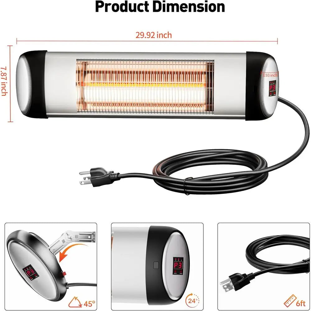 1500W Waterproof Outdoor Patio Heater with 9 Levels, 24H Timer, Wall-Mounted, Ideal for Gazebo and Garage