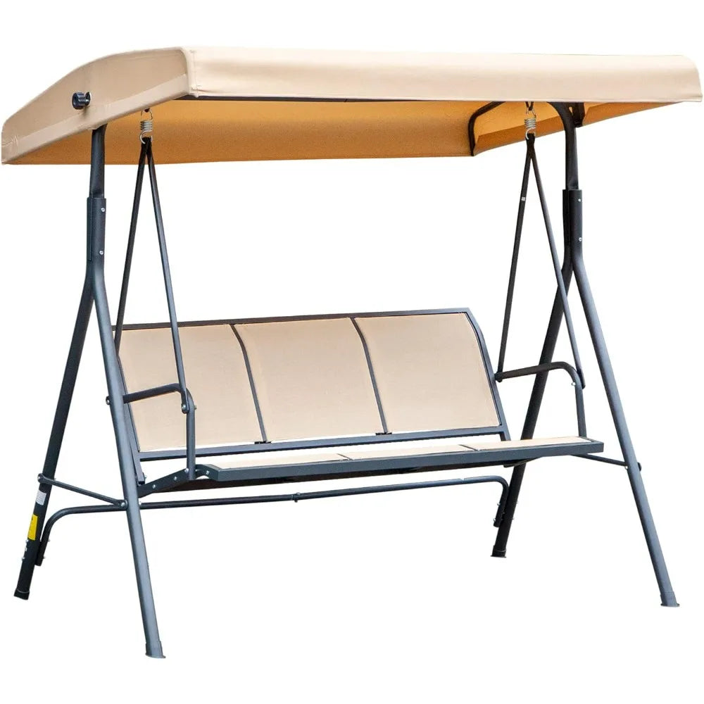Garden Swing Chair, 3 Seater with Canopy, Breathable Mesh Seat and Heavy Duty Steel Frame, Patio Swing Bench
