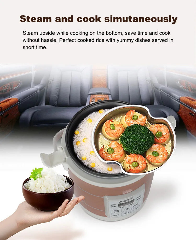Mini Rice Cooker 12-24V Multifunction Electric Steamer home Appliance Portable for Camping RV Camper Gold Russian Menu