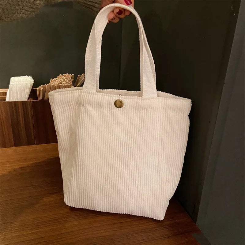 Cute Corduroy Shopper Tote Bag Woman Girls Lady Travel Shopping Cloth Handbags Lunch Bag Small Portable Hand Pouch Bag Organizer