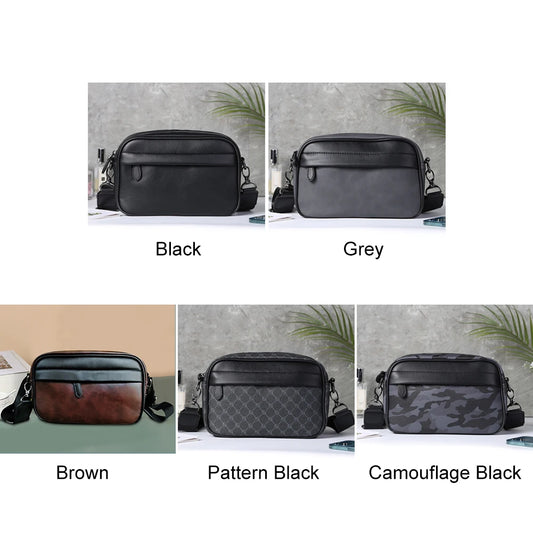 Casual Business Male Messenger Bag Classic Pattern Fashion Crossbody Bag Wide Strap Small Square for Travel Work Male Sling Bags