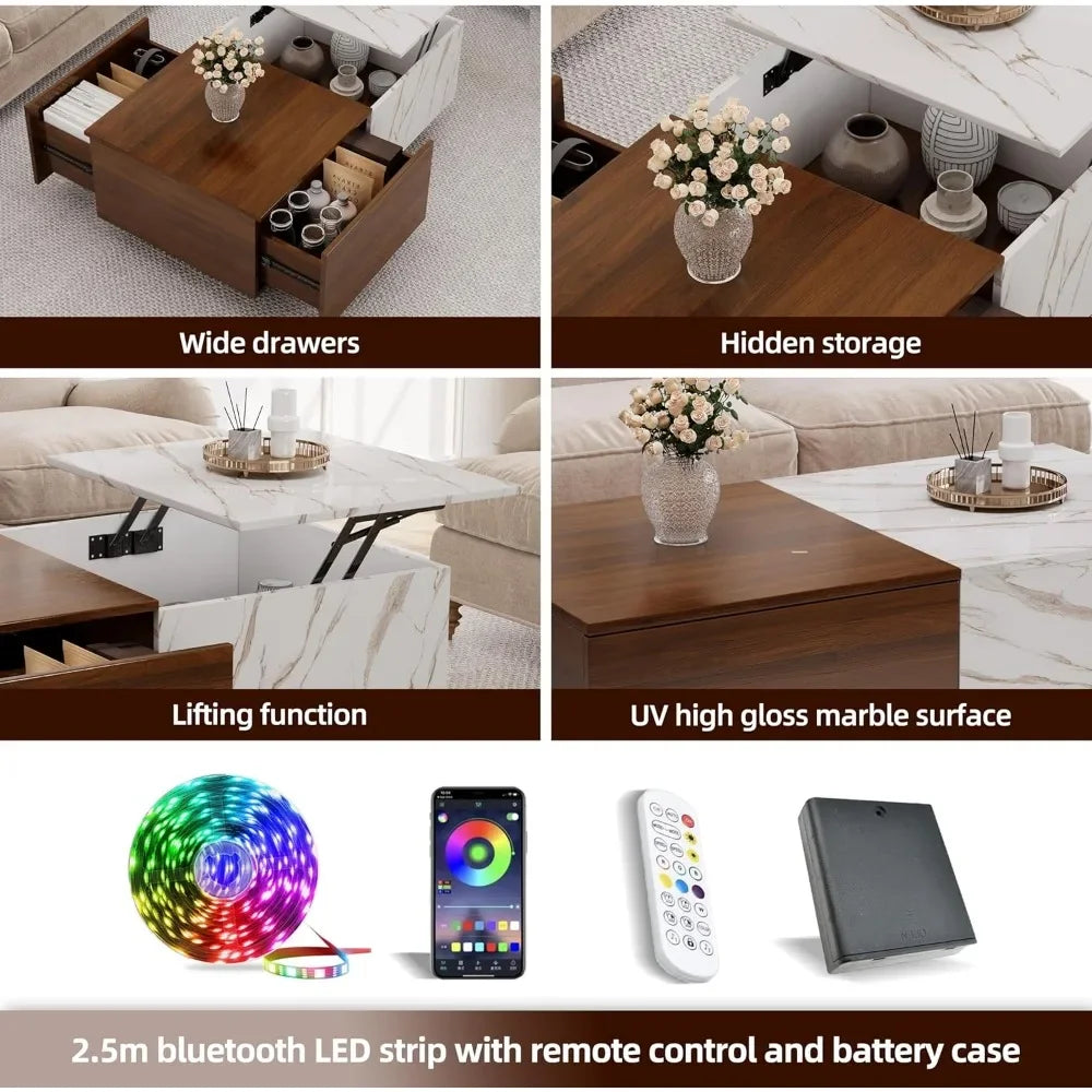 Lift Top Coffee Tables for Living Room,  with Storage Shelf, Hidden Compartment and Drawer for Home