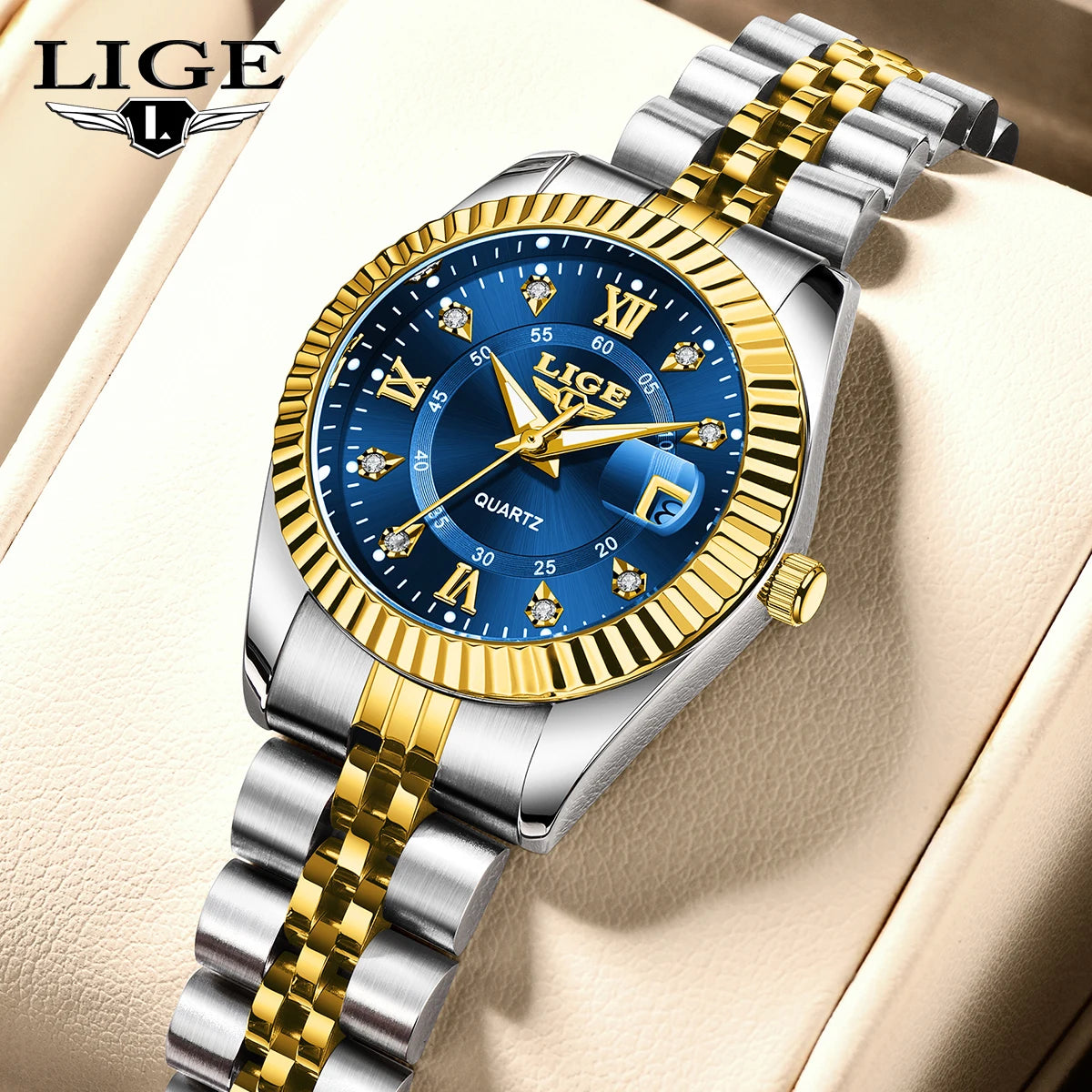LIGE Fashion Woman Watch Stainless Steel Waterproof Auto Date Elegant Ladies Wristwatch Luxury Original Quartz Watch for Women