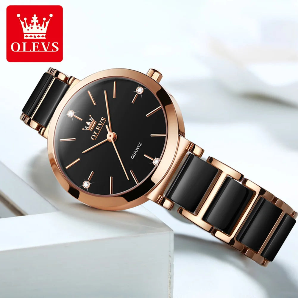 OLEVS Fashion Elegant Watch for Women Japanese Movement Ceramics Strap Luxury Ladies Bracelet Quartz Watches Gifts Reloj Mujer
