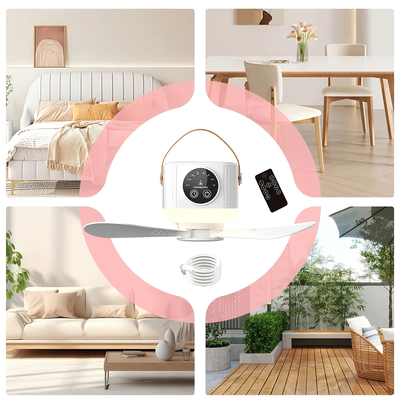 Ceiling Fan Portable Camping Tent Ceiling Canopy Fan,USB Rechargeable Wireless Fan Air Circulators with LED Remote Ambient Light