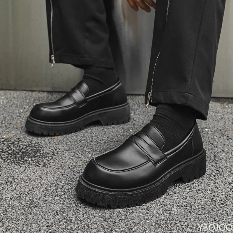 2025 Fashion New Men's Workwear Casual Big Toe Leather Shoes Niche Low Top Thick Sole Height Increasing Set Foot Men's Shoes