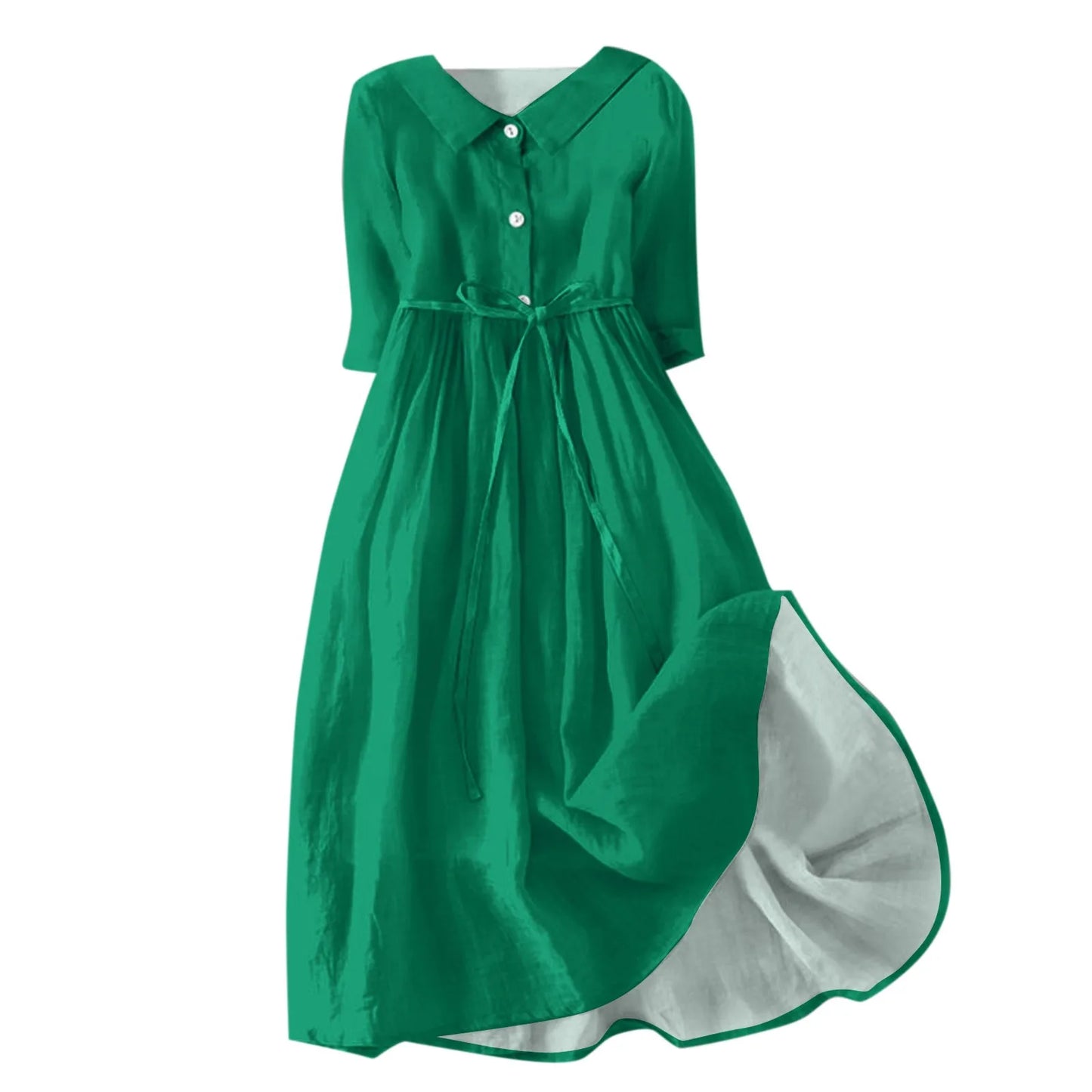Women Beach Dress Solid Color Summer A-line 3/4 Sleeve Shirt Dress Casual Loose Female Sundress Holiday Baggy Long Robe