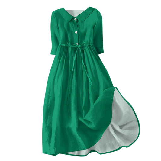 Women Beach Dress Solid Color Summer A-line 3/4 Sleeve Shirt Dress Casual Loose Female Sundress Holiday Baggy Long Robe