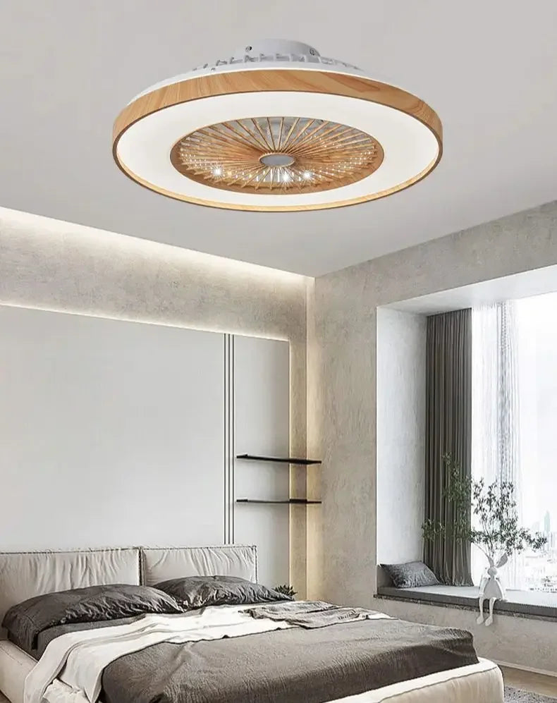 Living room fan 60cm ceiling mounted fan APP wood grain color electric fan pendant light dining room bedroom decorative light