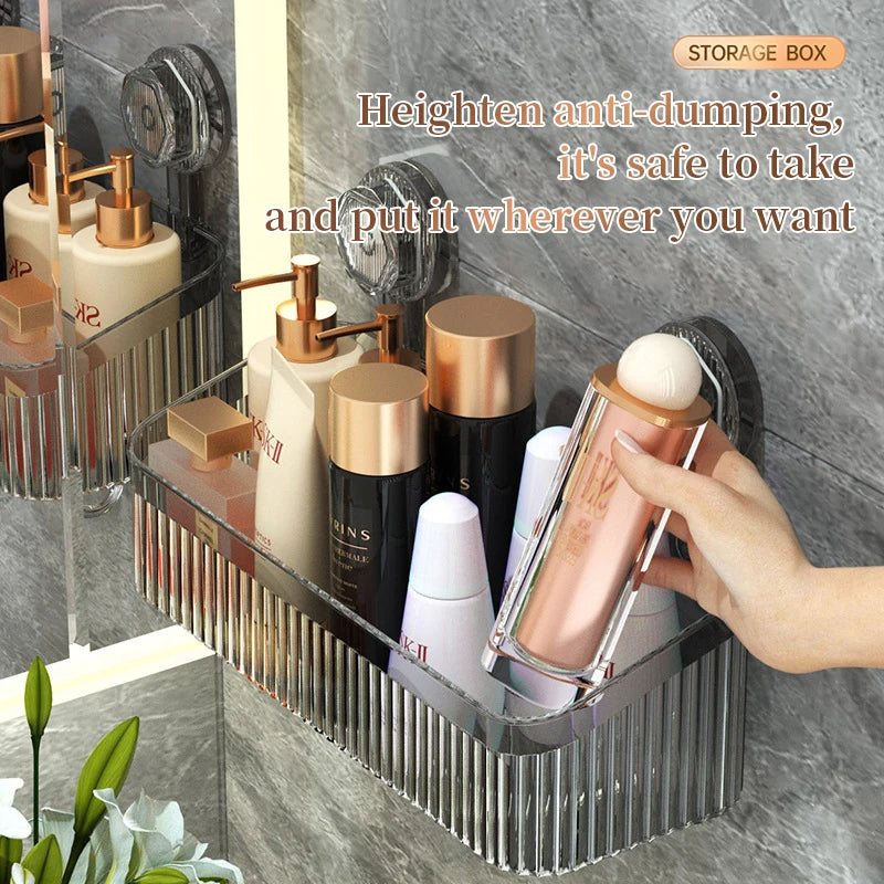 Bathroom Transparent Rack Shelf No Hole Required Multi-function Storage Organization Shelve Toiletries Suction Cup Storage Rack