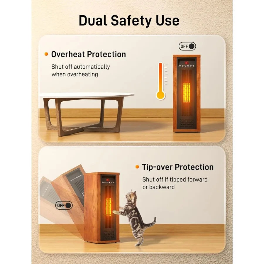 Portable 1500W PTC Infrared Space Heater for Bedroom Office Home Fast Quiet Heating Tower with White Finish and Energy Efficien