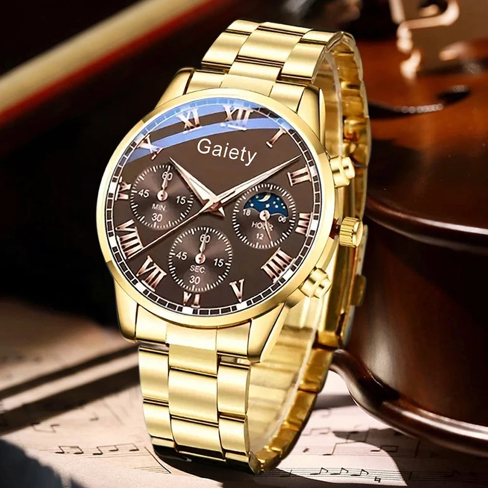 2PCS Men's Watch Set Fashion Trend Digital Scale Dial Quartz Watch Set Suitable for Daily Clothing Matching Perfect Gift