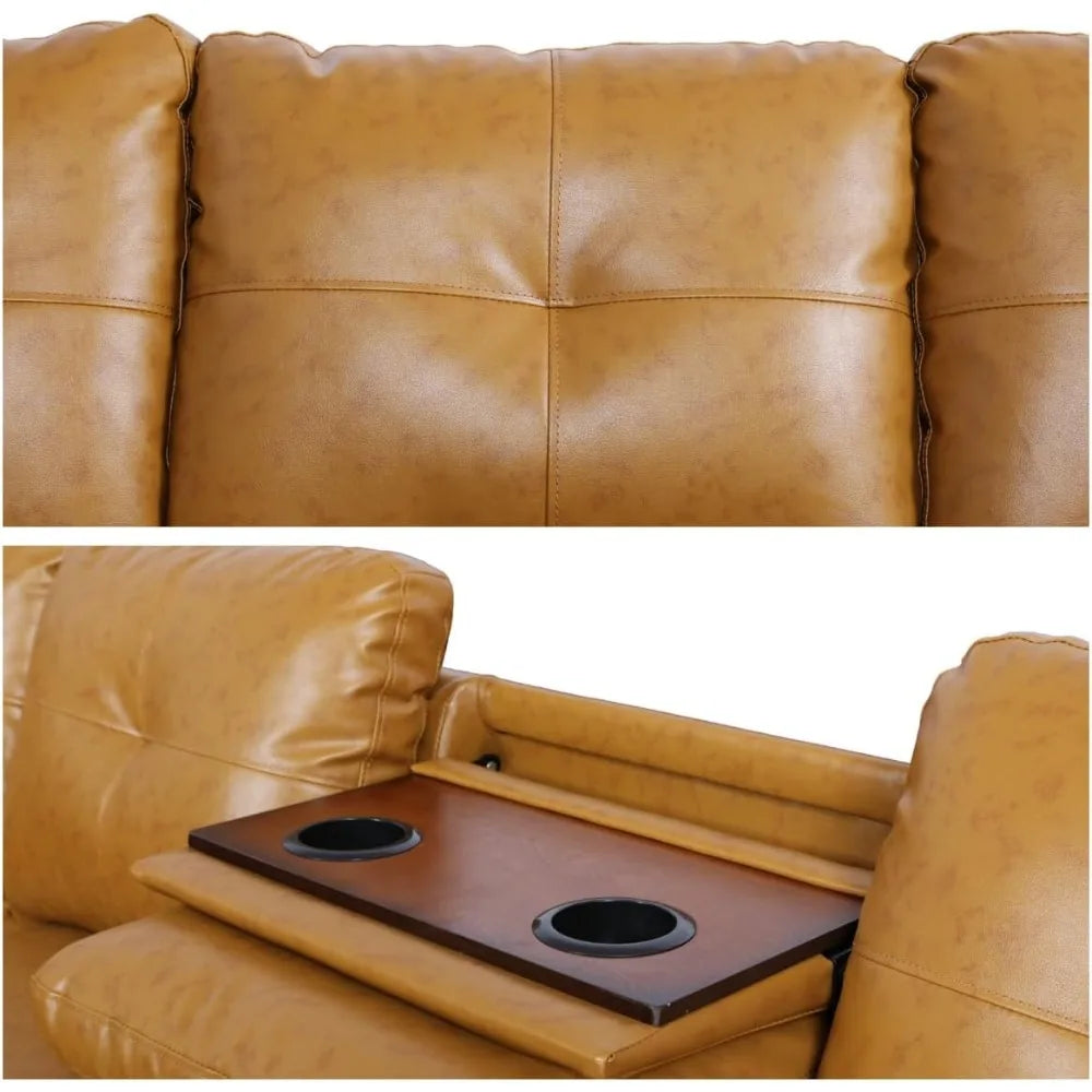 L Shaped Sectional Sofa with Ottoman,Nail-Head Design Leather Right Facing Couches with Cup Holder for Living Room,Office,Ginger