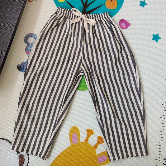 Children's Breathable Summer Pants Toddler Elastic Waist Boys Girls Cotton Linen Striped Pants Kids Casual Loose Trousers