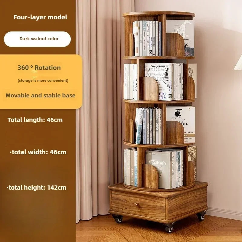 Rotating Bookshelf 360 Floor-to-ceiling Living Room Storage Shelf Home with Wheels Mobile Student Picture Book Shelf Bookcase