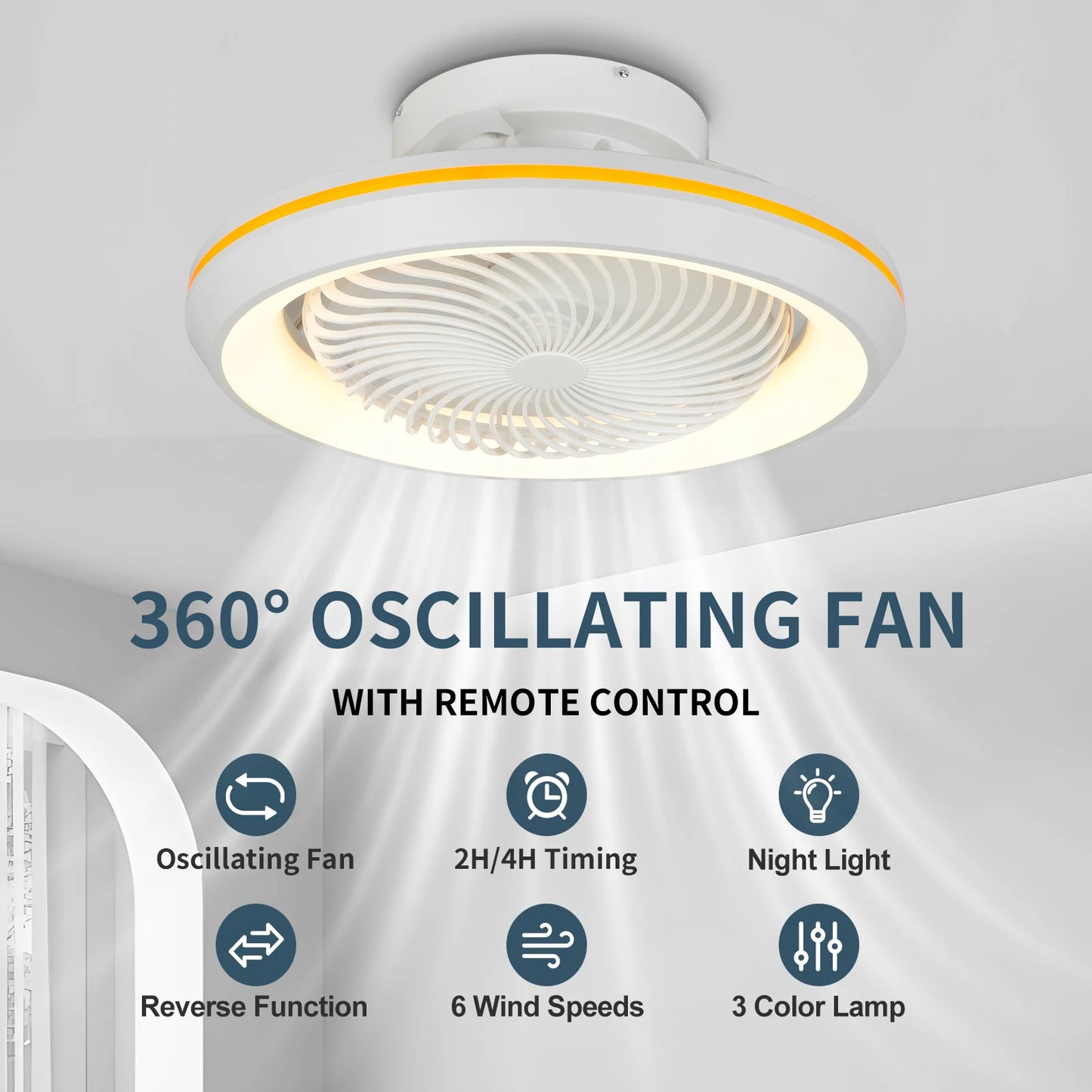 20"49cm Ceiling Fan Led Light 360° Degree Rotating Electric Circulite Sealing Fan 3CCT RC Lighing Modern Flush Mount For Bedroom