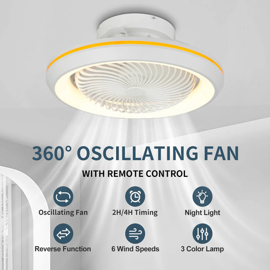 20"49cm Ceiling Fan Led Light 360° Degree Rotating Electric Circulite Sealing Fan 3CCT RC Lighing Modern Flush Mount For Bedroom