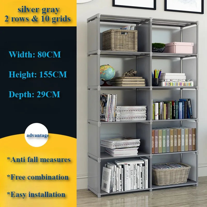 Bookshelf Simple Book Storage Rack Bookcase Debris Shelf Multi-layer Closet Organizer Living Room Easy Assembly Bookcase Storage