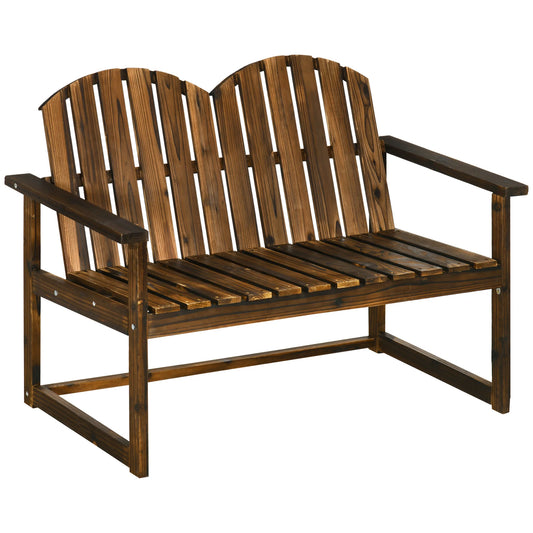 Outsunny Outdoor Wooden Garden Bench, Patio Loveseat Chair with Slatted Backrest and Smooth Armrests for Two People