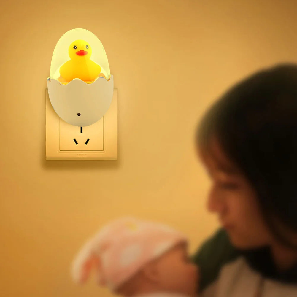 EU/US Plug LED Yellow Duck Night Light Auto ON/OFF Lighting Sensor Wall Lamp Kid Children Bedside Lamp For Bedroom Toilet Stairs