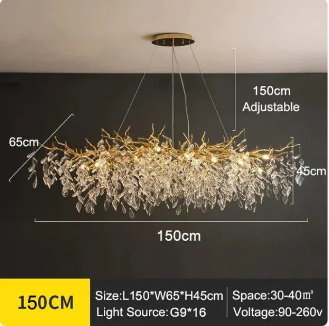 French luxury golden modern branch-shaped ceiling chandelier simple villa duplex American living room crystal LED chandelier