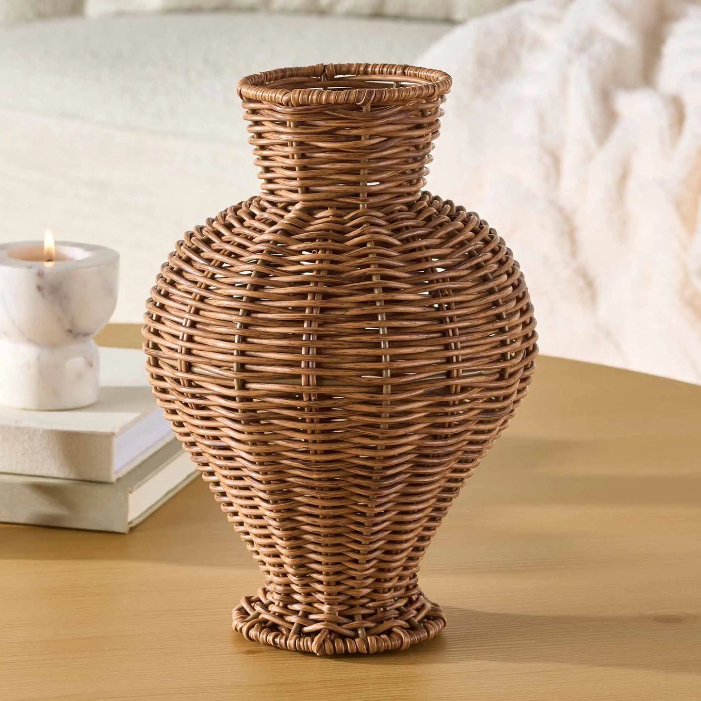 10 Brown Woven Faux Rattan Indoor Vase
