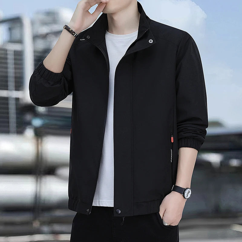 New Men's Large Size Zipper Jacket Simple Color Matching Windproof Waterproof Mountaineering Spring And Autumn Fashion Jacket