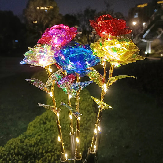Solar Powered Flower Lights Outdoor Lawn Decorative Lights Solar Rose Grass Light Courtyard Garden 1 drag 5 lights