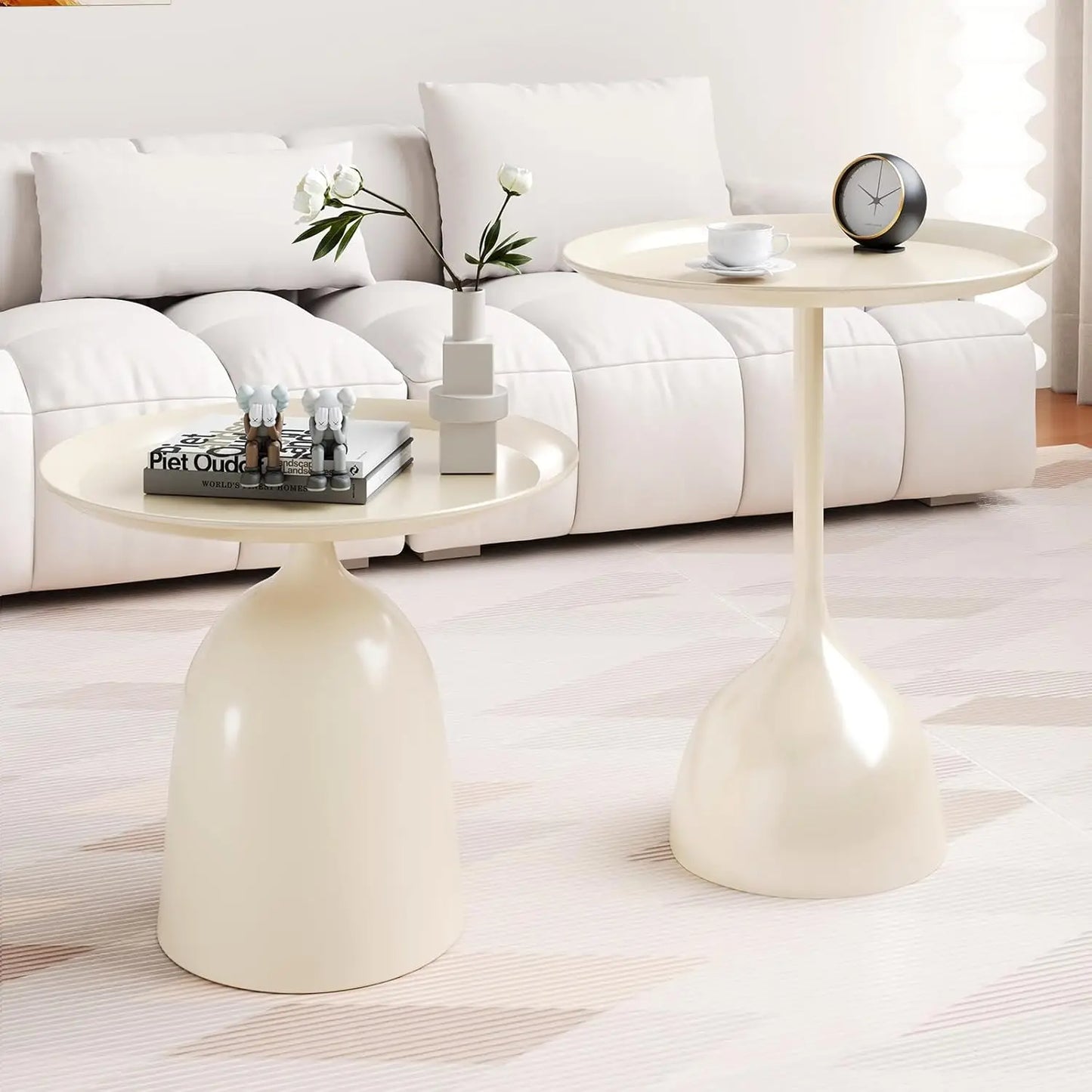 Round Coffee Table and End Table Sets for Living Room,Modern Side Table, Nesting Coffee Table Set of 2
