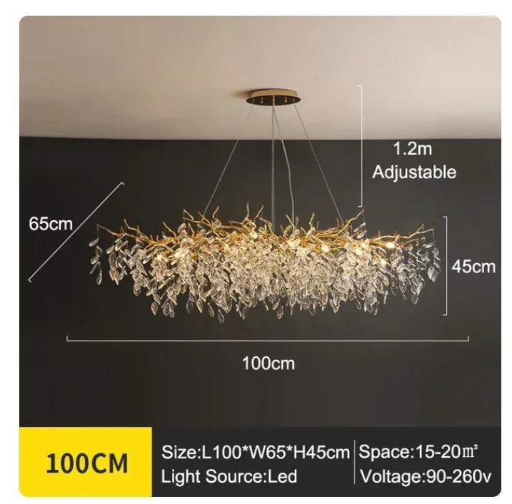 French luxury golden modern branch-shaped ceiling chandelier simple villa duplex American living room crystal LED chandelier
