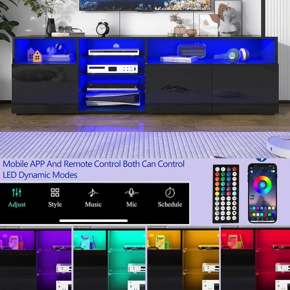 LED TV Stand for 65/70inch TV,High Glossy White TV Stand for Living Room,Modern Gaming Entertainment Center