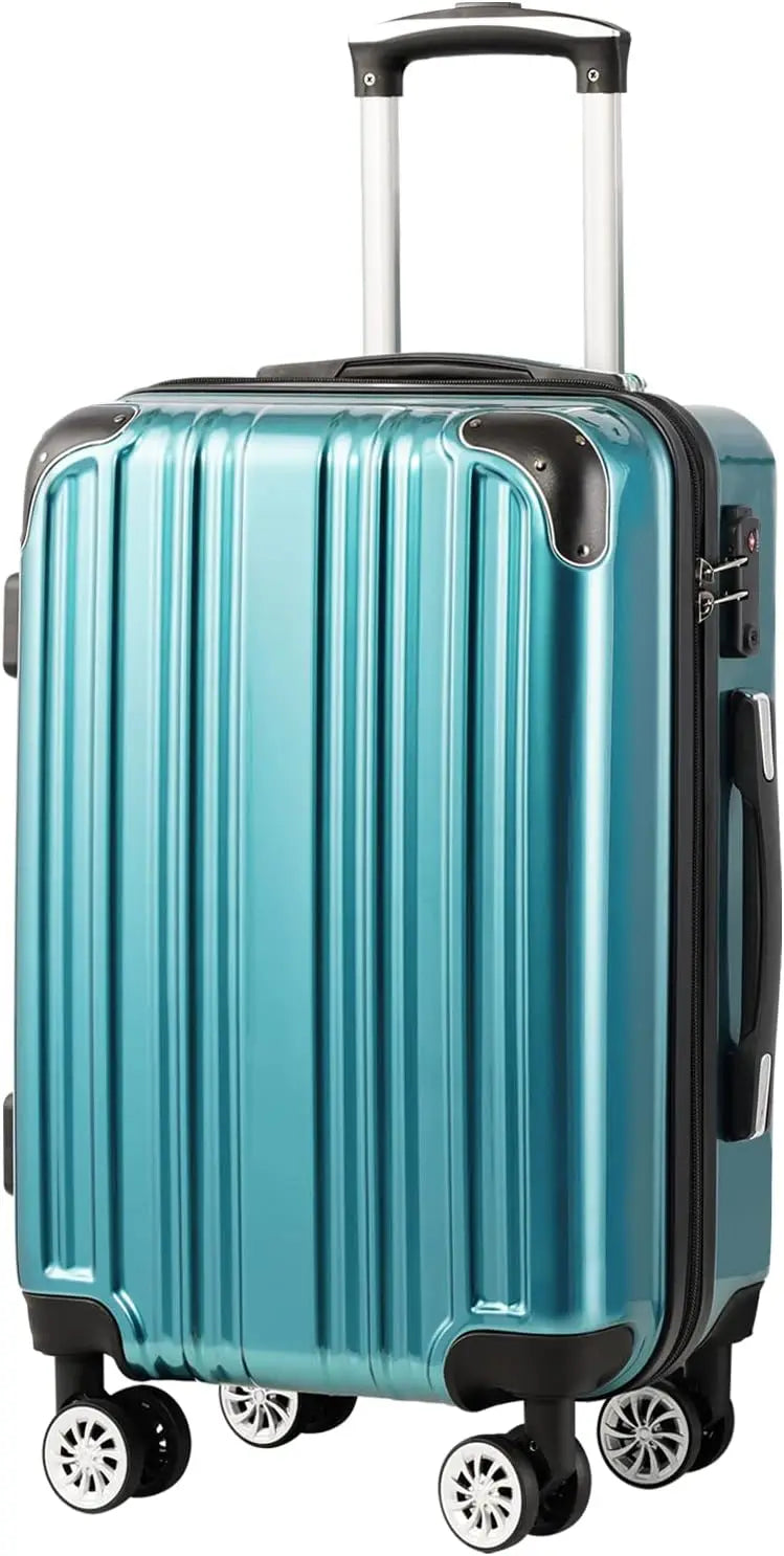 Luggage Expandable(only 28") Suitcase PC+ABS Spinner 20in 24in 28in Carry on (white grid new, S(20in)_carry on)