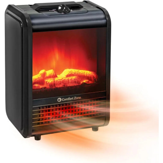Electric Mini Fireplace Space Heater with Realistic 3D Flame, Stay-Cool Body, Carry Handle, Overheat Sensor, and Tip-Over Switch