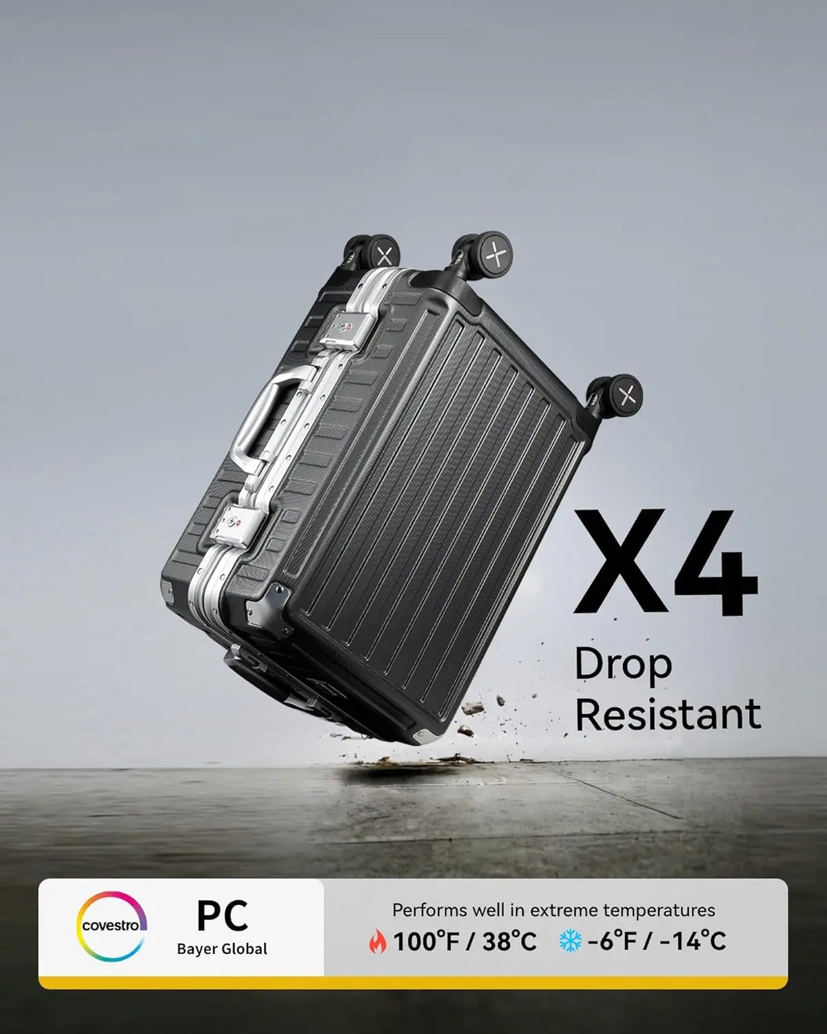 LUGGEX Luggage with Spinner Wheels - Polycarbonate Aluminum Hard Shell Suitcase Zipperless Carry-On 20-Inch, Black
