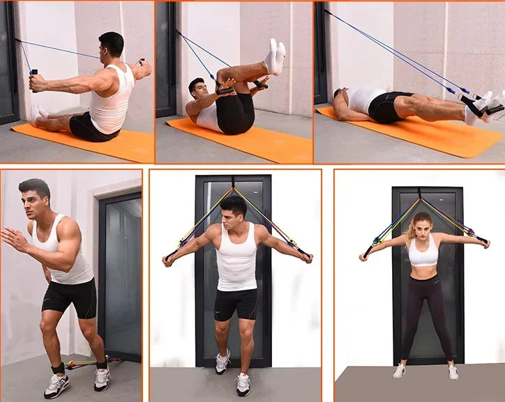 11-Piece Set Resistance Bands Tensioner Pull Rope Fitness Multi-function Tensioner Suit Muscle Training Belt Elastic Sleeve Band