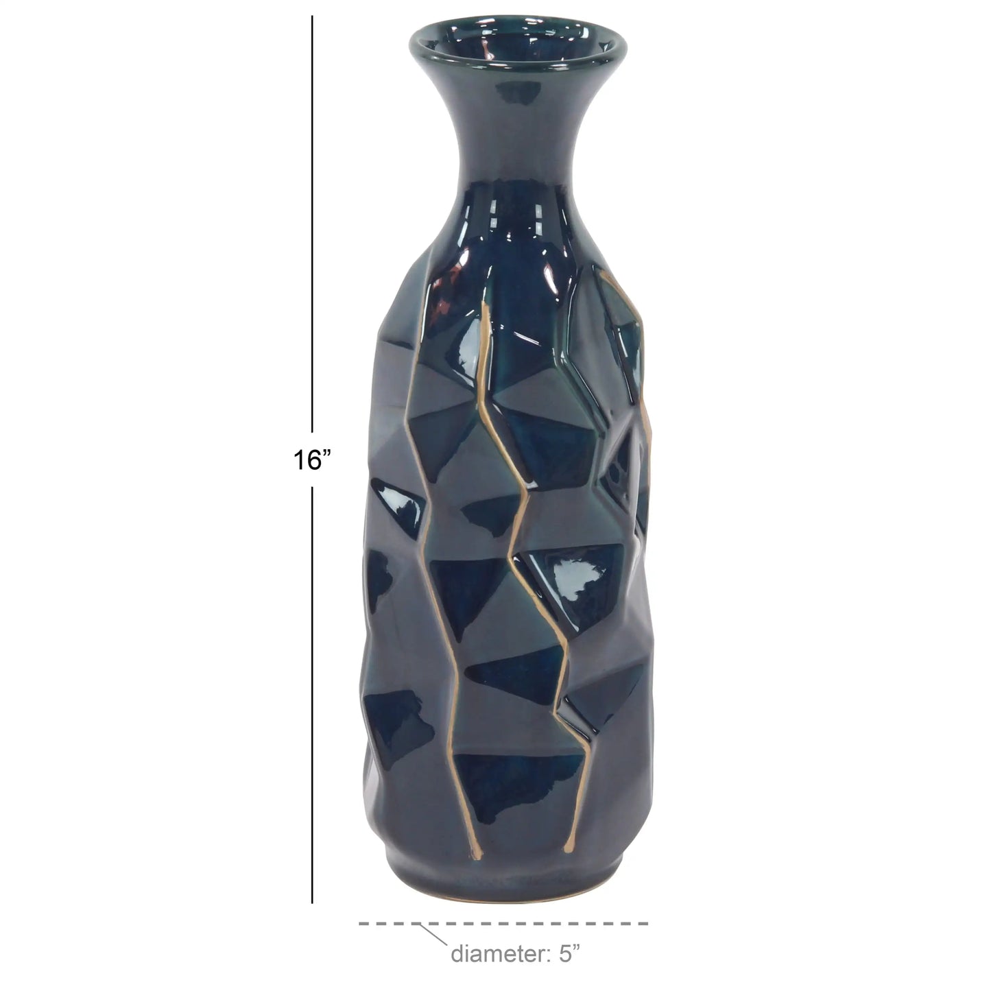 Blue Ceramic Modern and Coastal Vase 5W X 15H, Featuring Minimalist Design with Clean Lines and Angular Structures