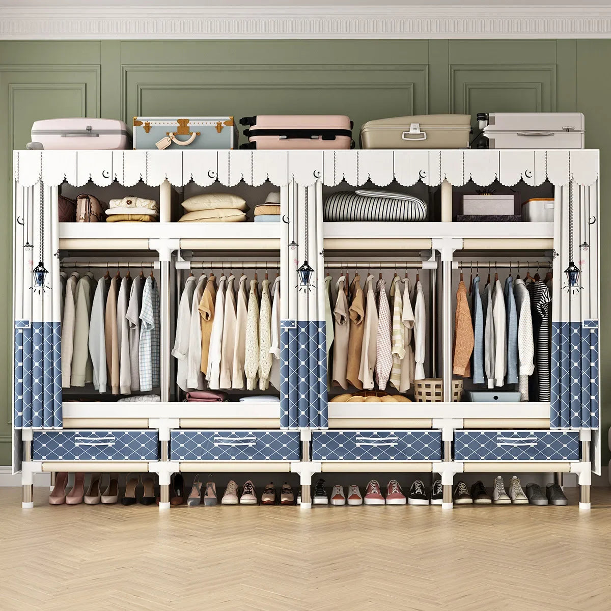 Oversized Bedroom Portable Foldable Cloth Wardrobe Organizer Clothes Folding Canvas Wardrobe Closet Rack for Clothes