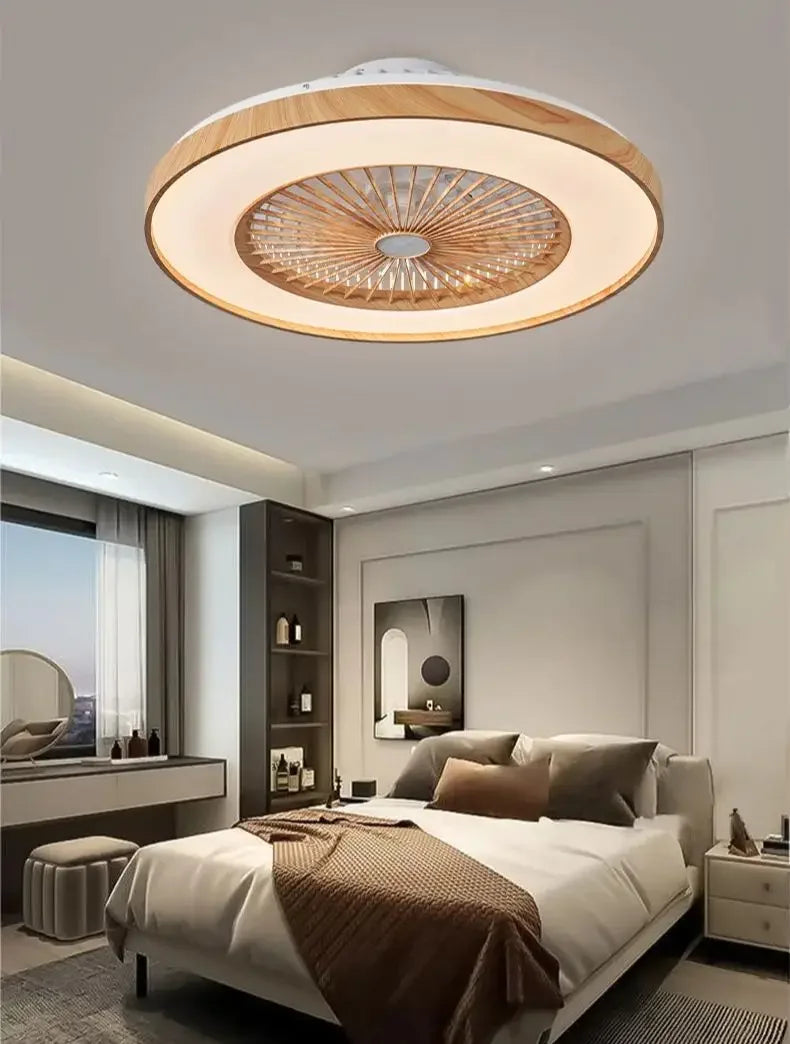 Living room fan 60cm ceiling mounted fan APP wood grain color electric fan pendant light dining room bedroom decorative light
