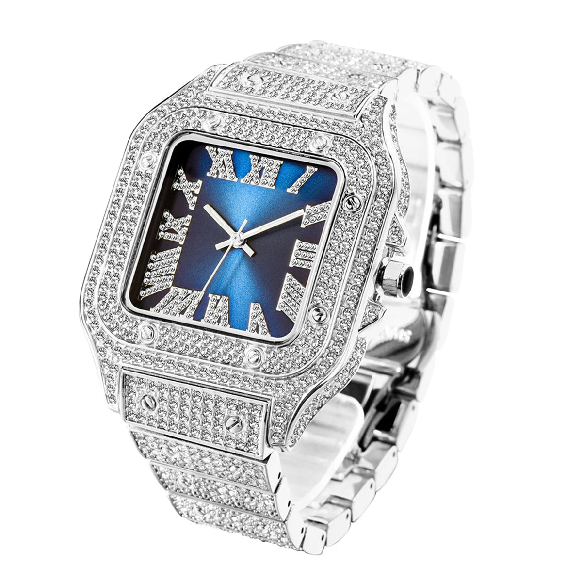 Aokaishen Iced Out Diamonds Watches 2023 Trend Stainless Steel Wristwatches for men Full Stones Zircon Quartz Square Gift